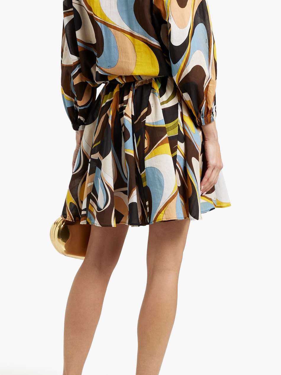 belted printed cotton-voile mini dress