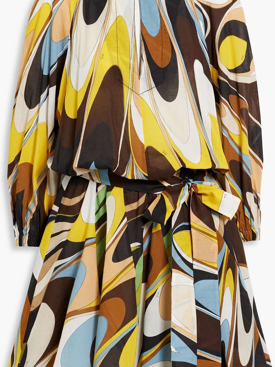 belted printed cotton-voile mini dress