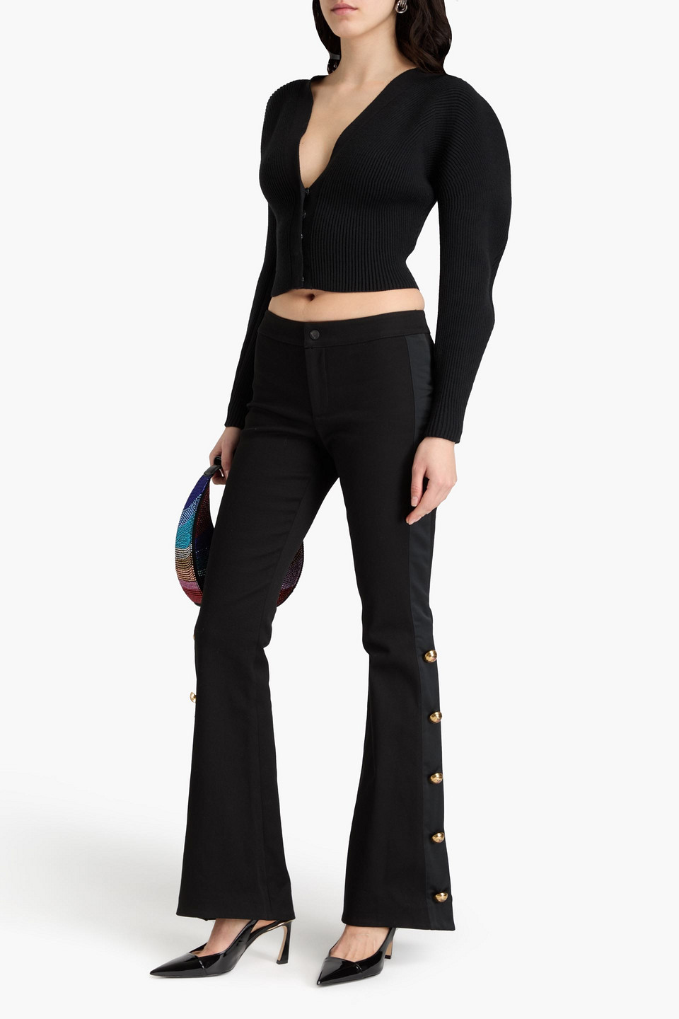 Pucci Embellished Cotton-blend Drill Flared Pants In Black