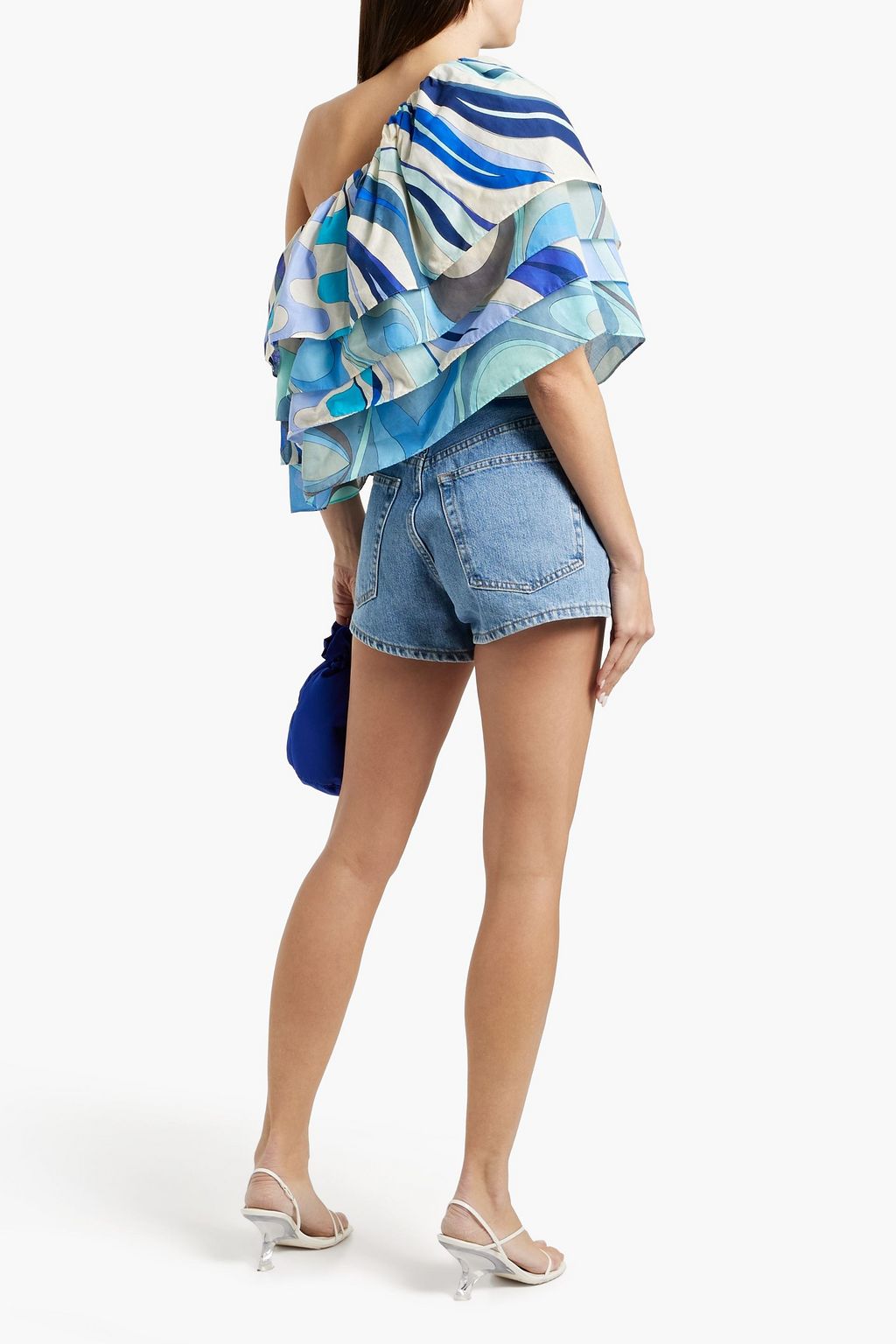 PUCCI One-shoulder ruffled printed cotton-voile top