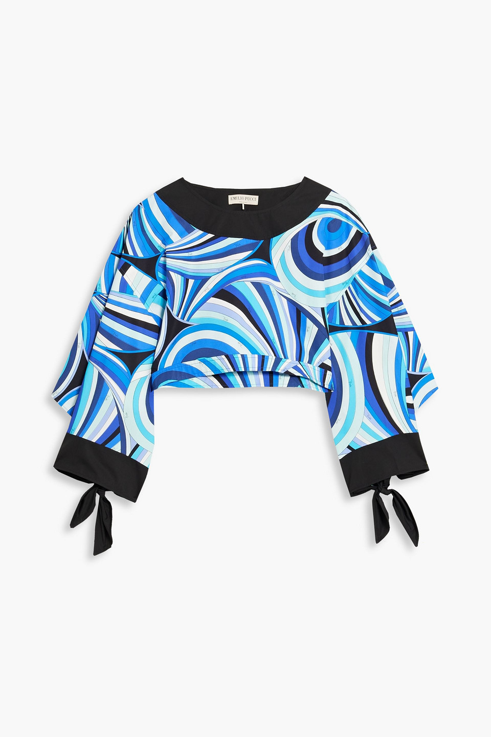 Pucci Cropped Printed Cotton-poplin Top In Blue