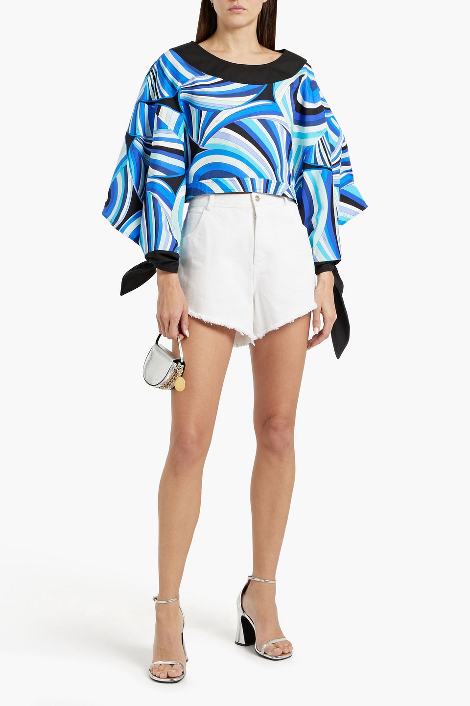 Pucci Cropped Printed Cotton-poplin Top In Royal Blue