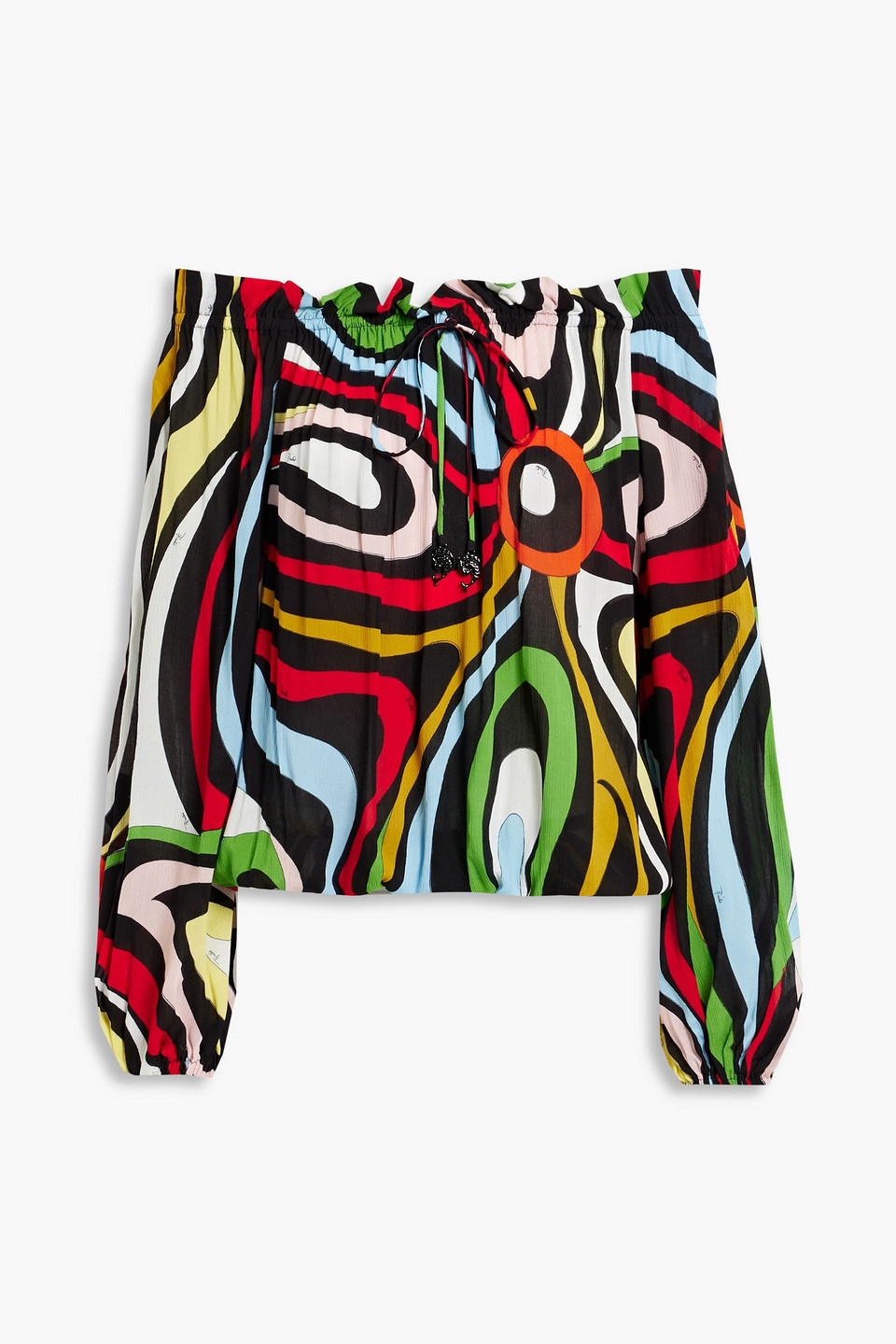 Pucci Off-the-shoulder Ruffled Printed Georgette Top In Black