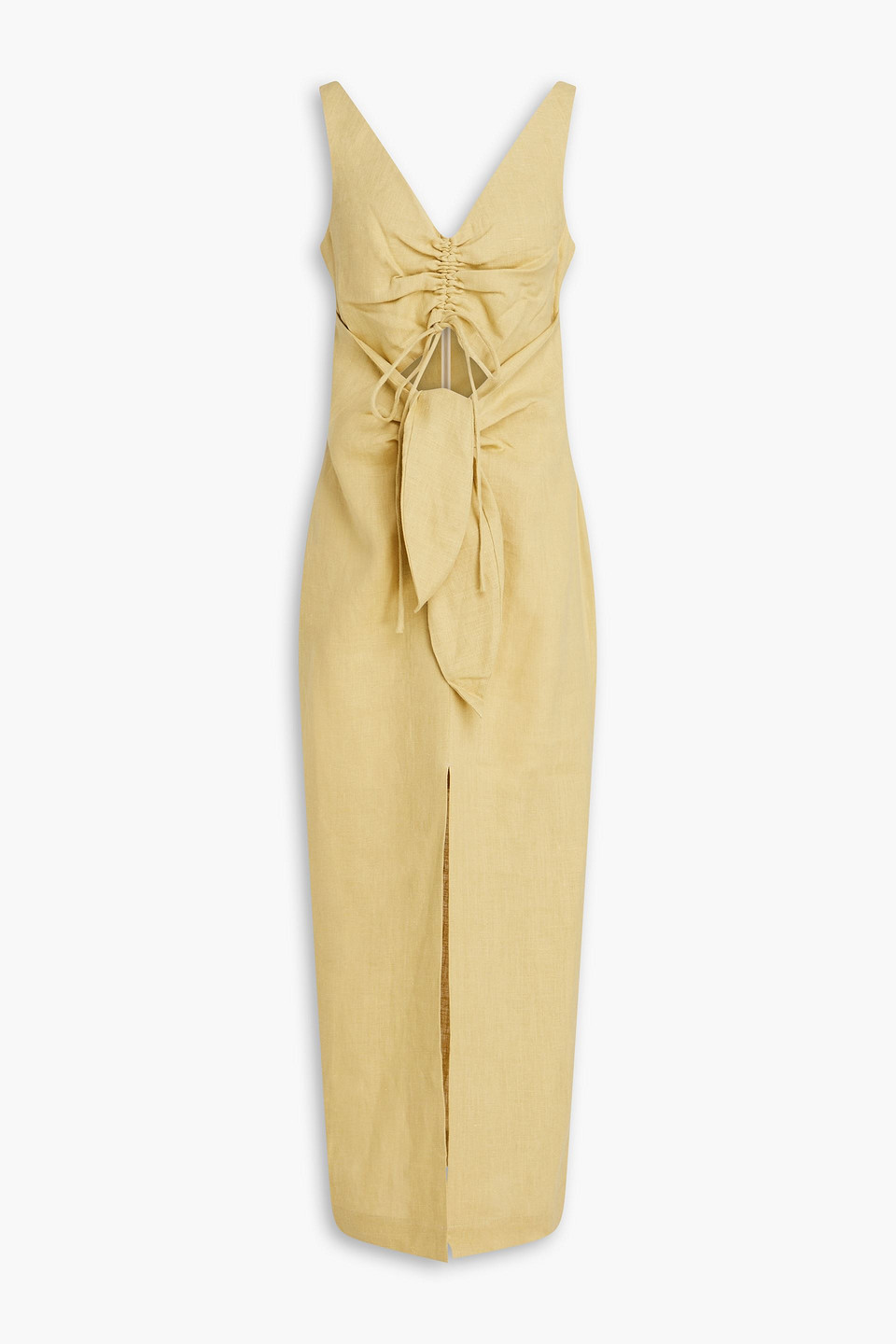 Nanushka Cutout Ruched Linen Midi Dress In Beige