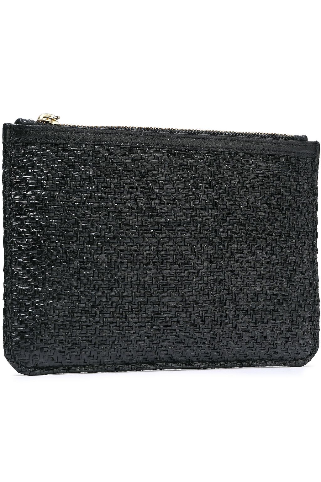 KAYU Sawyer leather-trimmed straw pouch