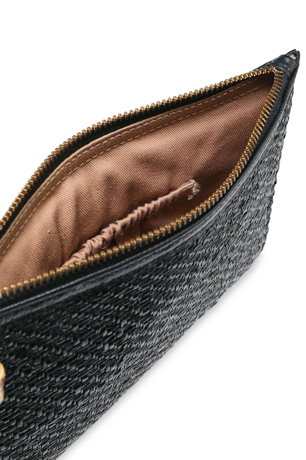 KAYU Sawyer leather-trimmed straw pouch