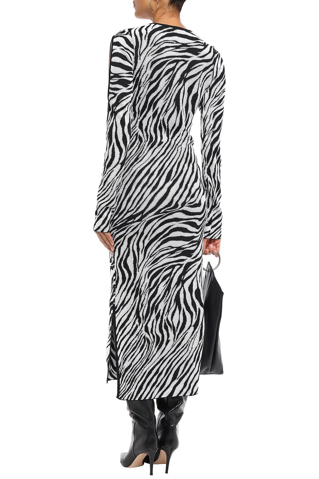 MCQ ALEXANDER MCQUEEN Cutout zebra-print jacquard-knit midi dress ...