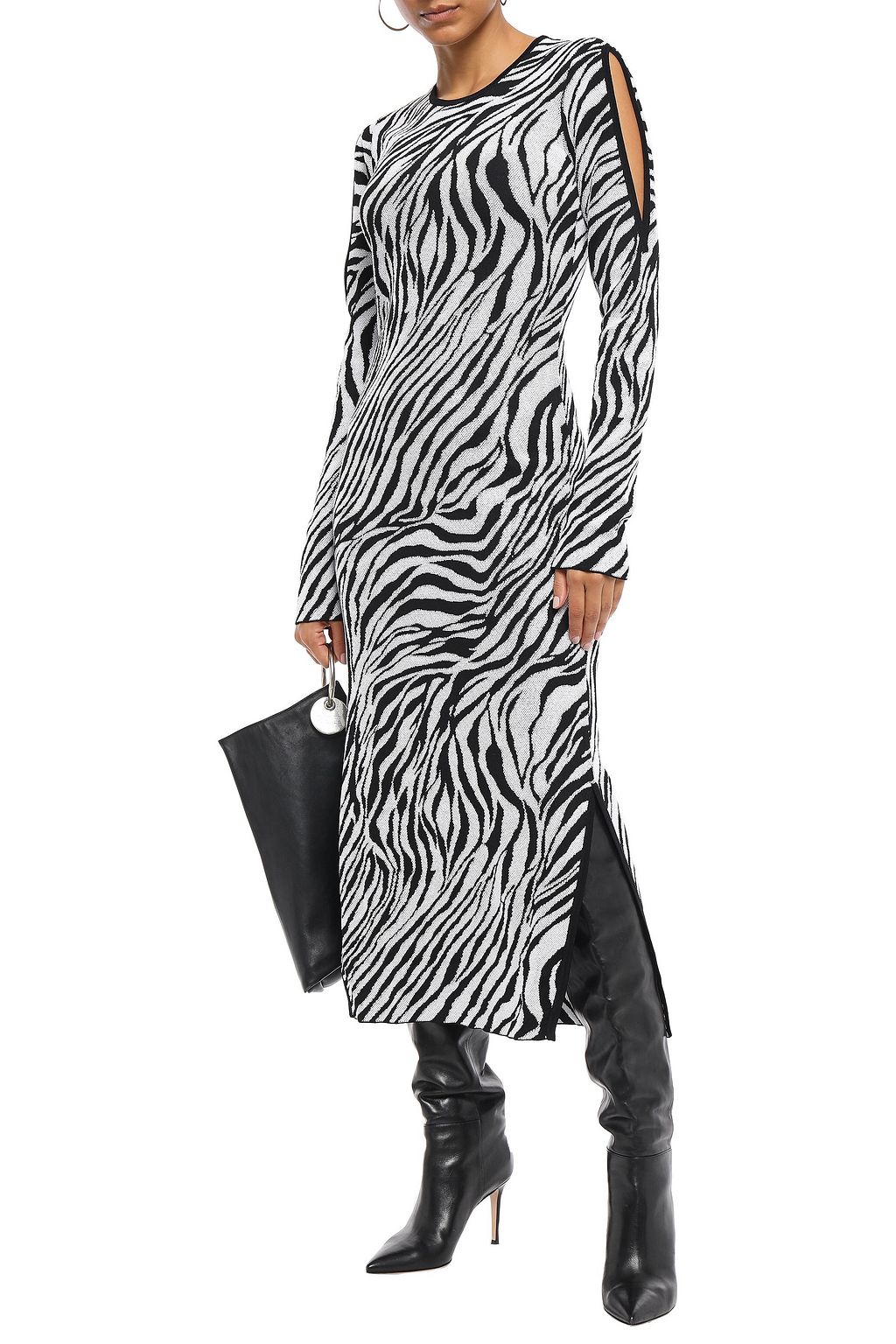 MCQ ALEXANDER MCQUEEN Cutout zebra-print jacquard-knit midi dress