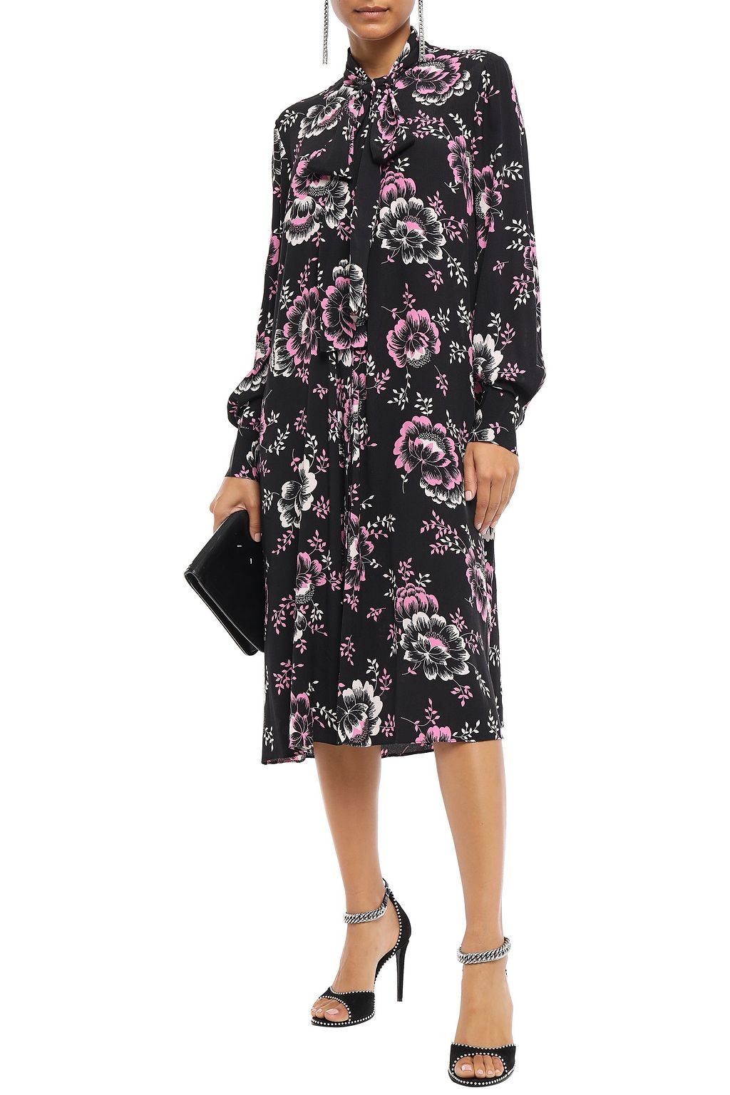 MCQ ALEXANDER MCQUEEN Pussy-bow floral-print crepe de chine midi dress