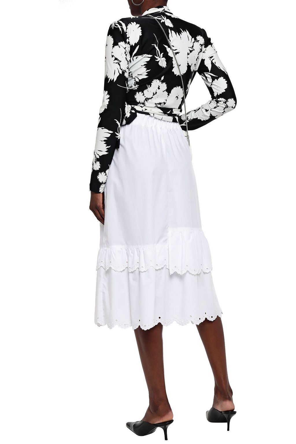 MCQ ALEXANDER MCQUEEN Scalloped broderie anglaise-trimmed cotton-poplin midi skirt