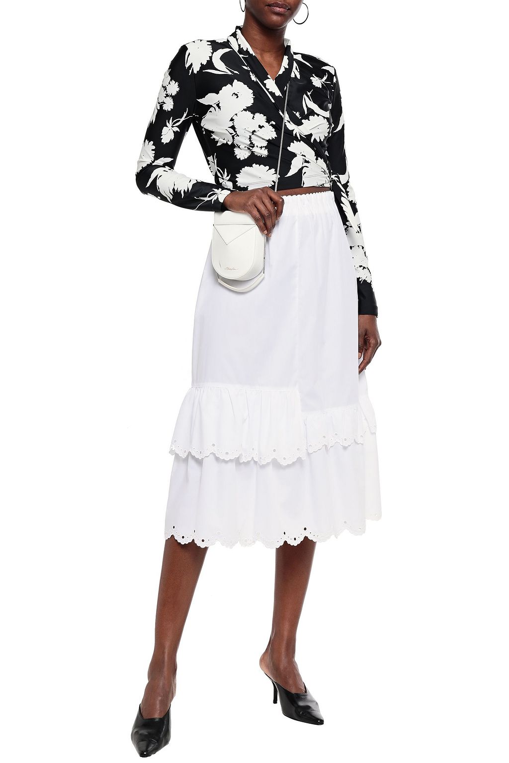 MCQ ALEXANDER MCQUEEN Scalloped broderie anglaise-trimmed cotton-poplin midi skirt