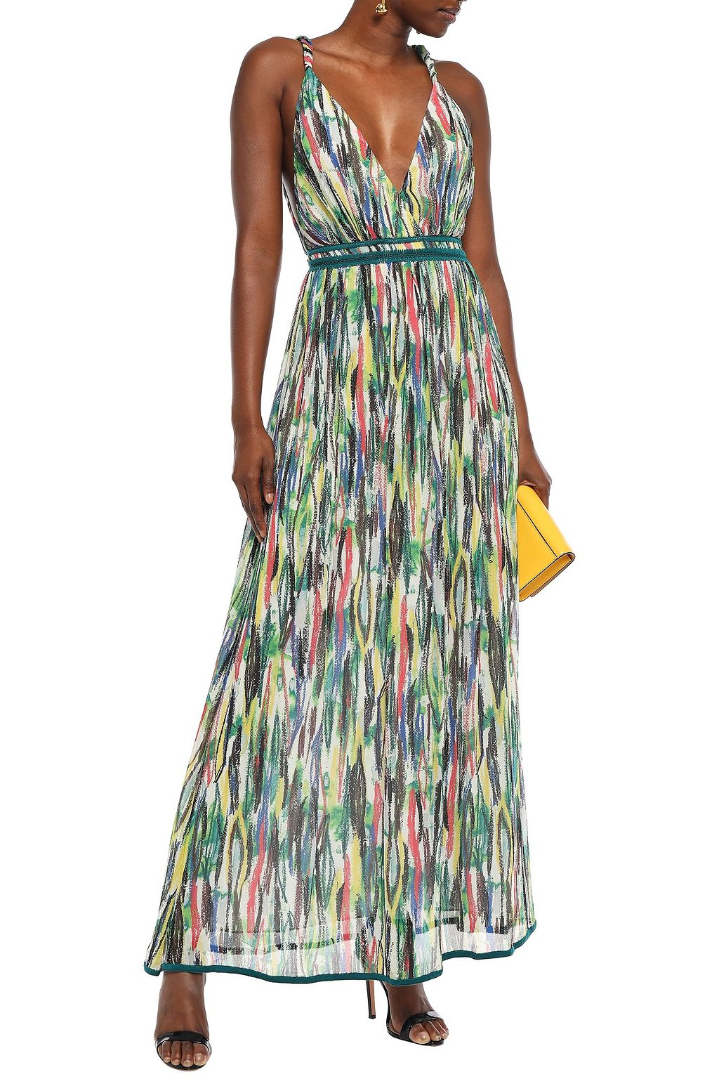 MISSONI Crochet-trimmed printed silk-georgette maxi dress