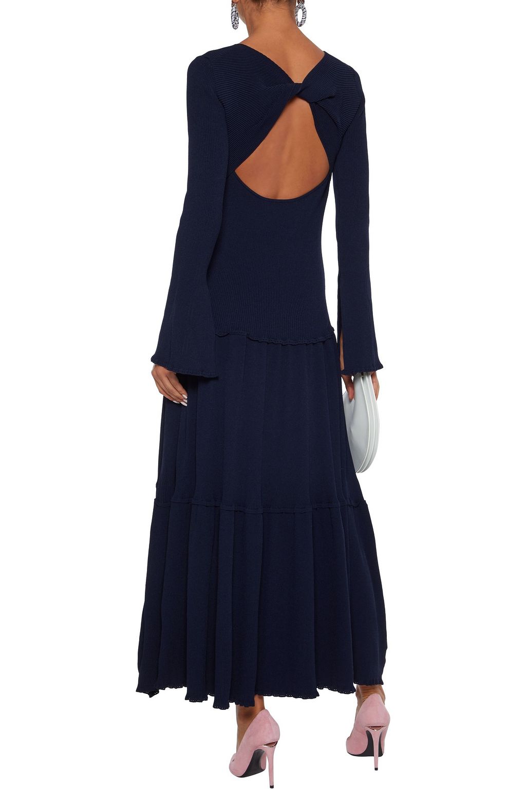 CAROLINA HERRERA Open-back tiered ribbed-knit maxi dress