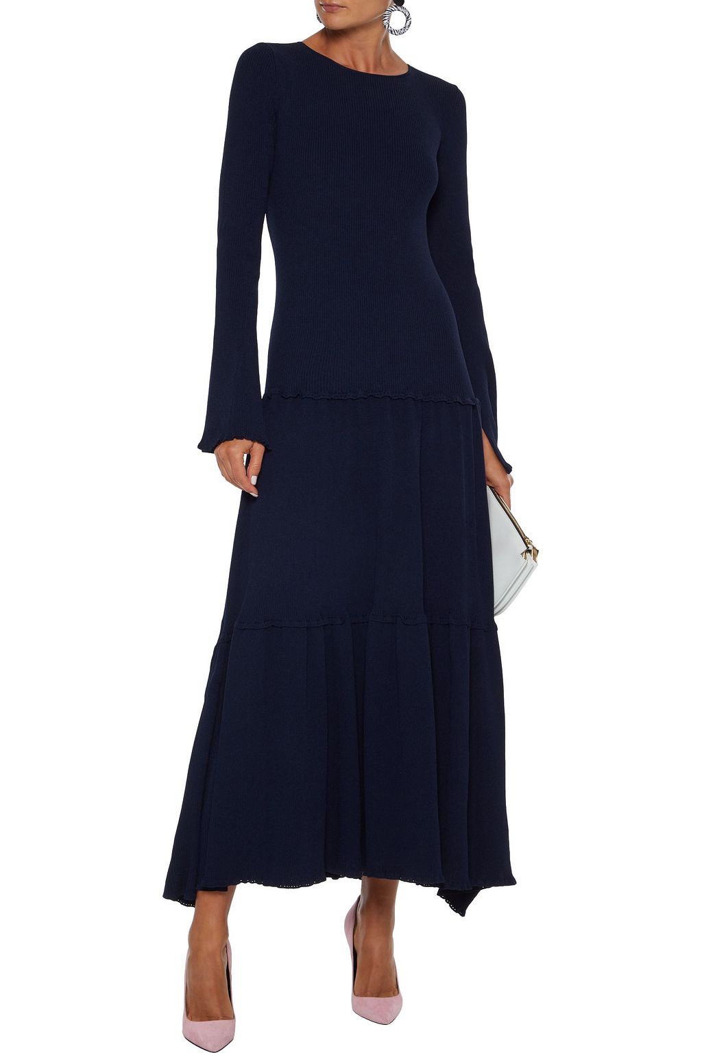 CAROLINA HERRERA Open-back tiered ribbed-knit maxi dress