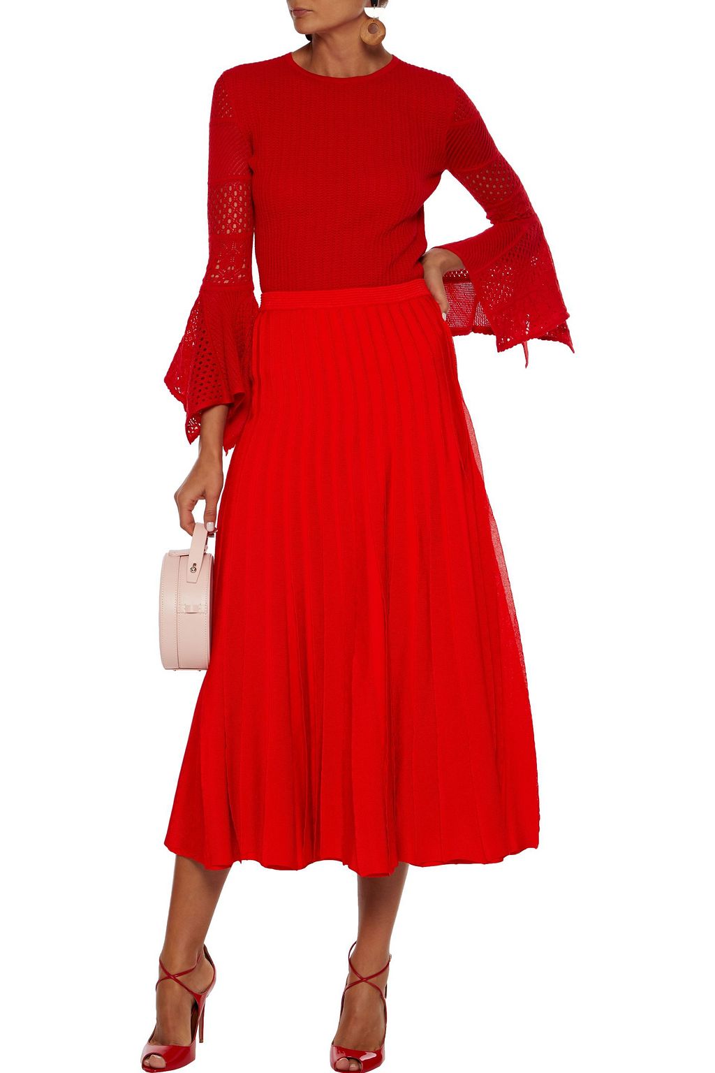 CAROLINA HERRERA Pleated stretch-knit midi skirt