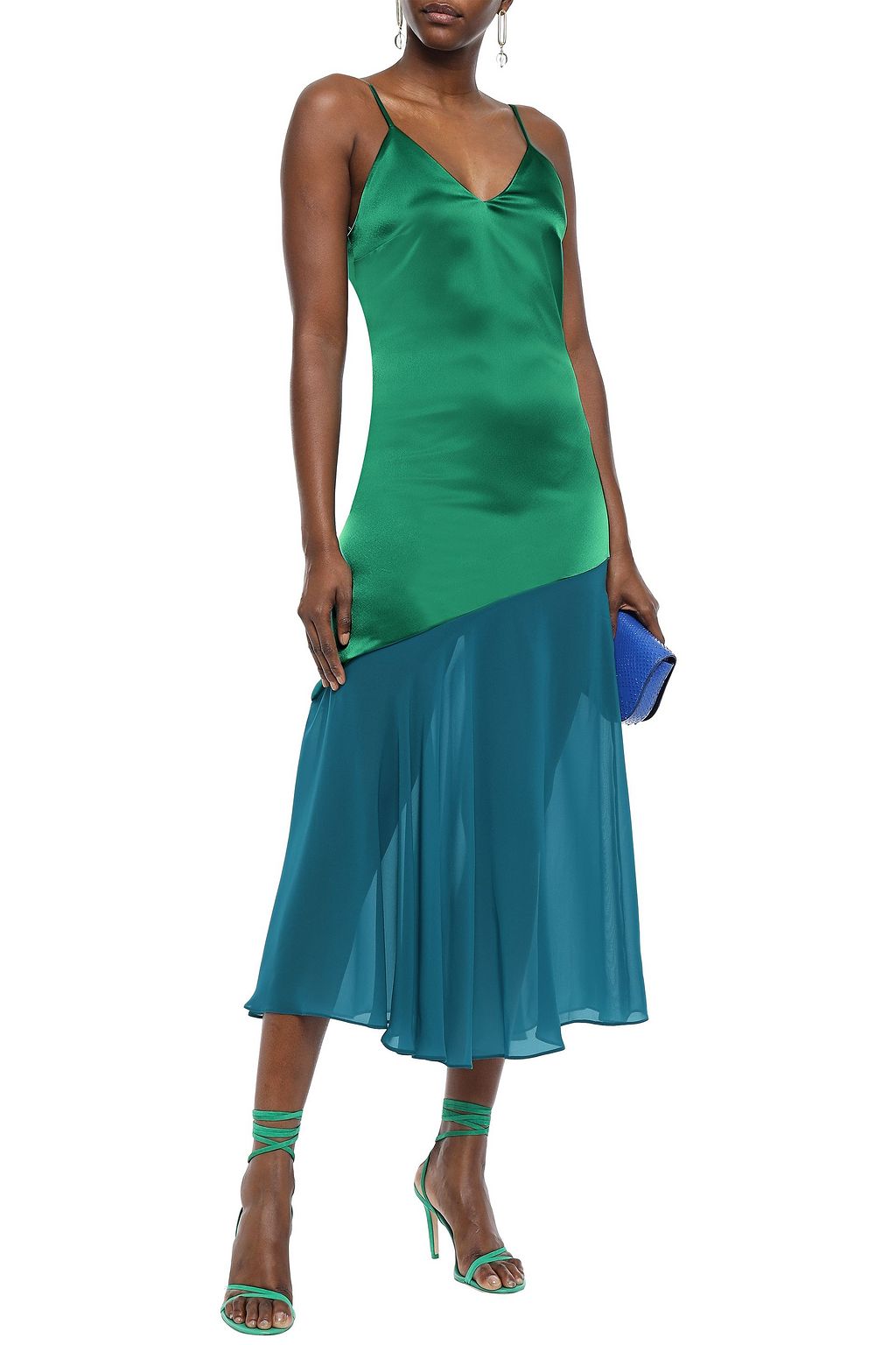 RACIL Zsa Zsa satin and chiffon midi slip dress
