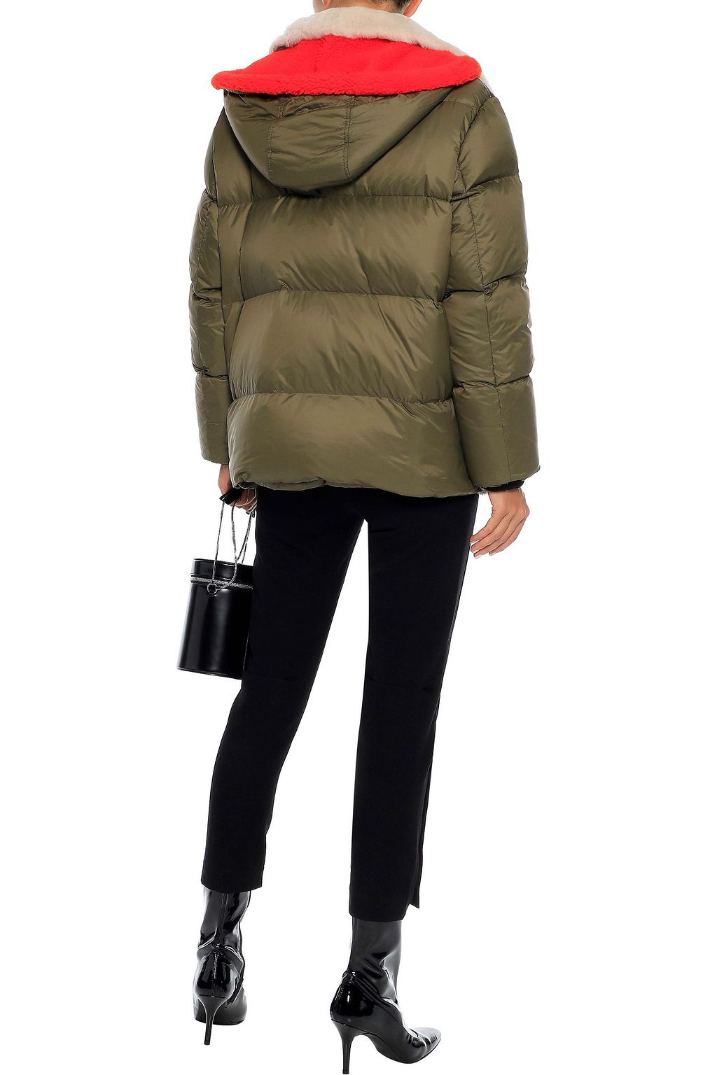 ARMY BY YVES SALOMON Paneled leather and quilted shell hooded down jacket