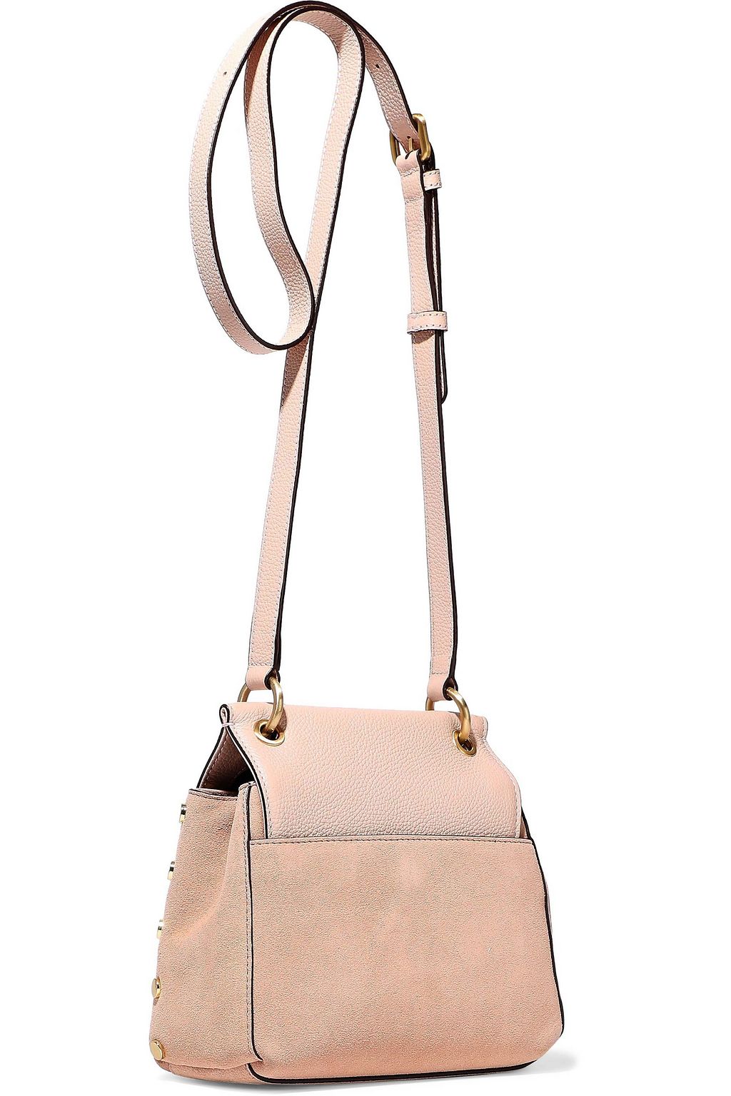 DONNA KARAN Studded suede and pebbled-leather shoulder bag