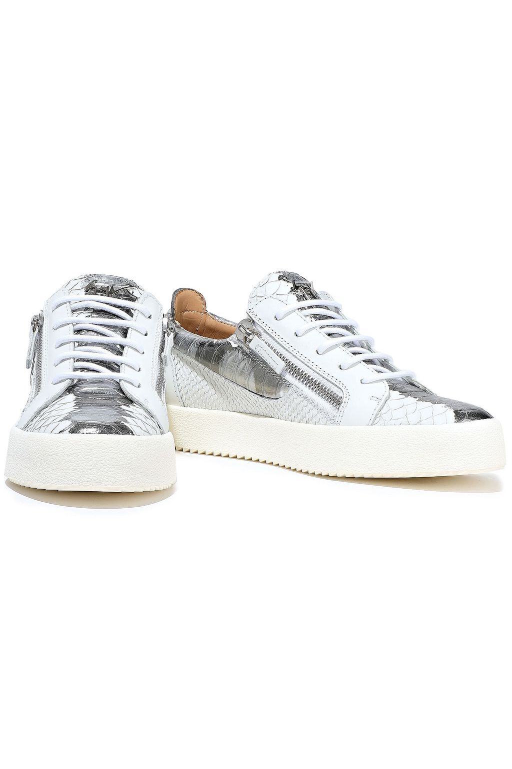 GIUSEPPE ZANOTTI Zip-detailed smooth and patent-leather sneakers