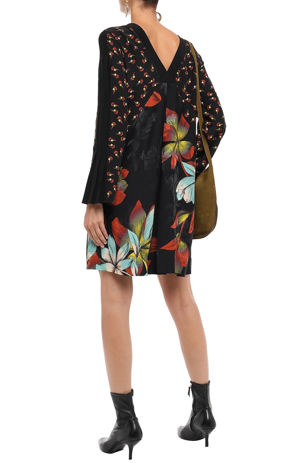 ETRO Paneled floral-print satin-jacquard and crepe de chine dress
