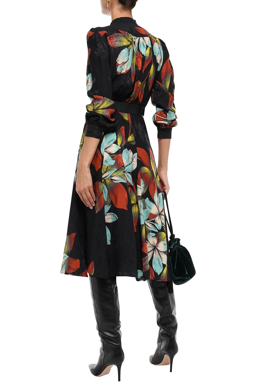 ETRO Pussy-bow floral-print satin-jacquard midi dress