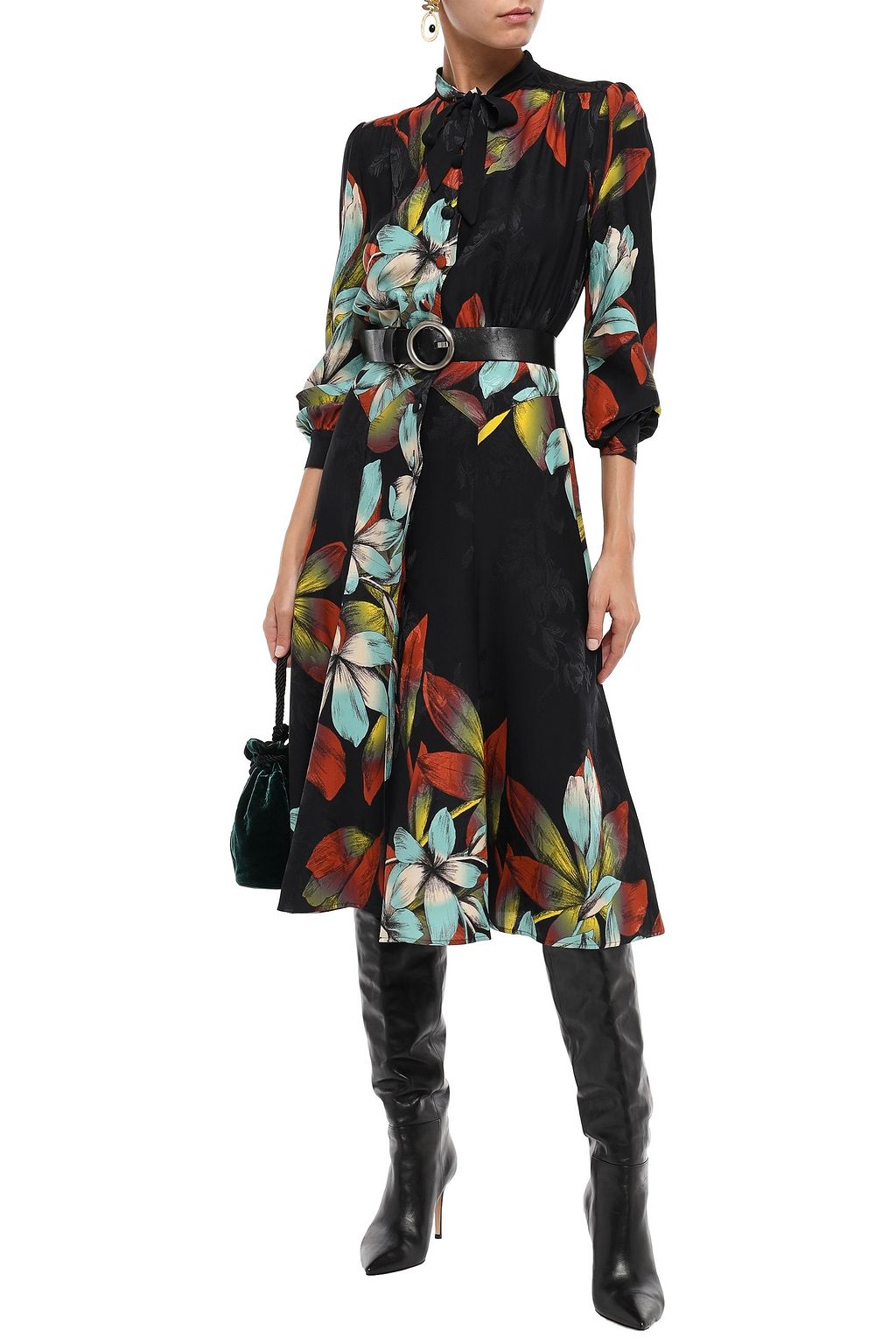 ETRO Pussy-bow floral-print satin-jacquard midi dress
