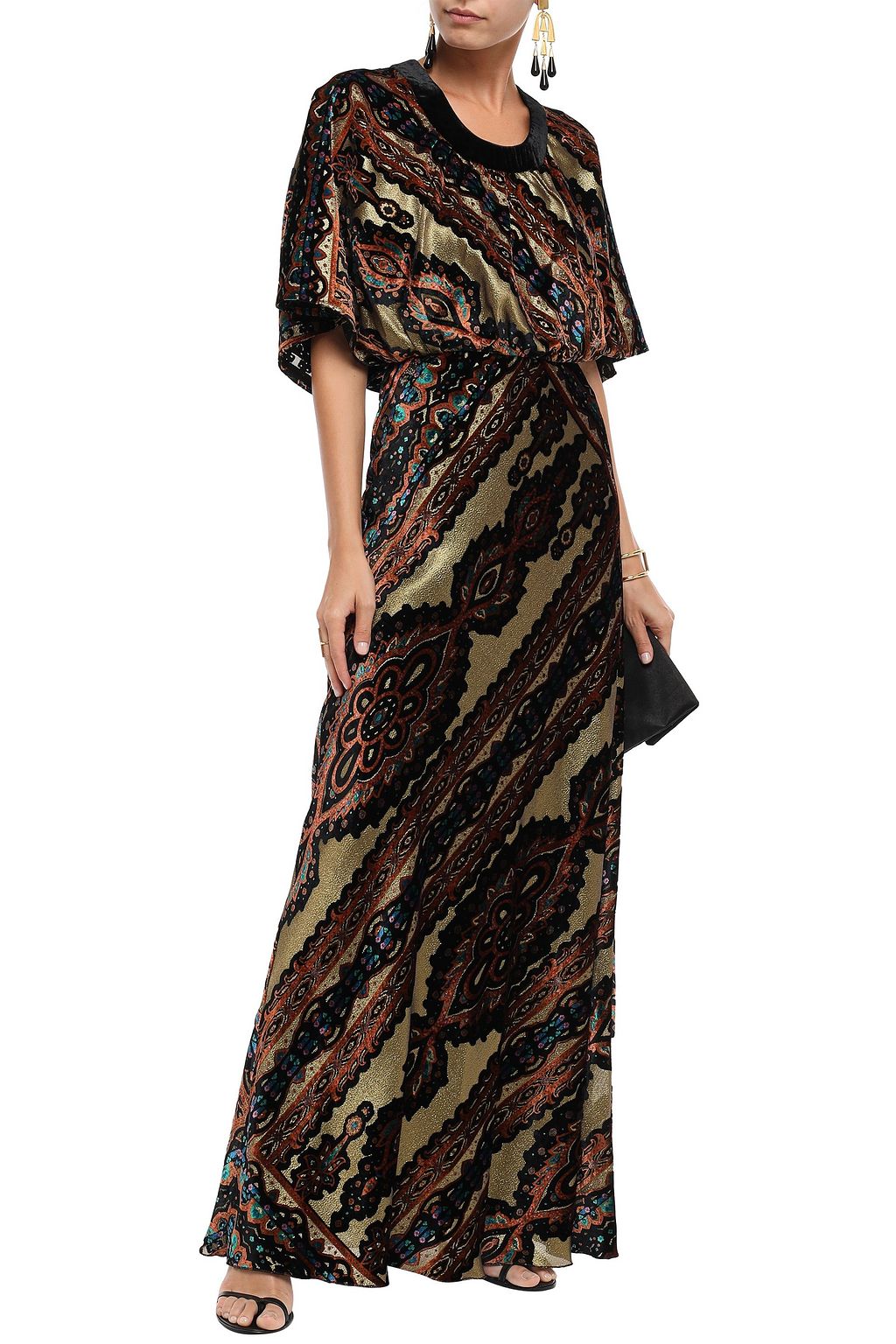 ETRO Metallic printed devoré-velvet gown