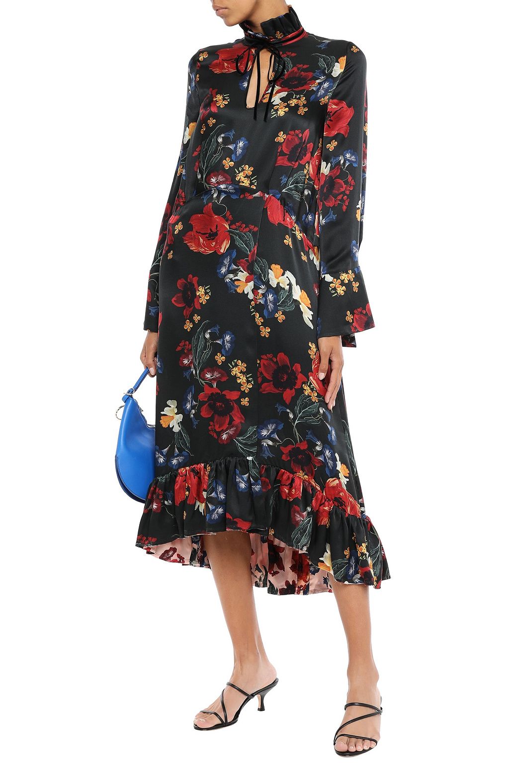 MOTHER OF PEARL Adelaide ruffle-trimmed floral-print silk-satin midi dress