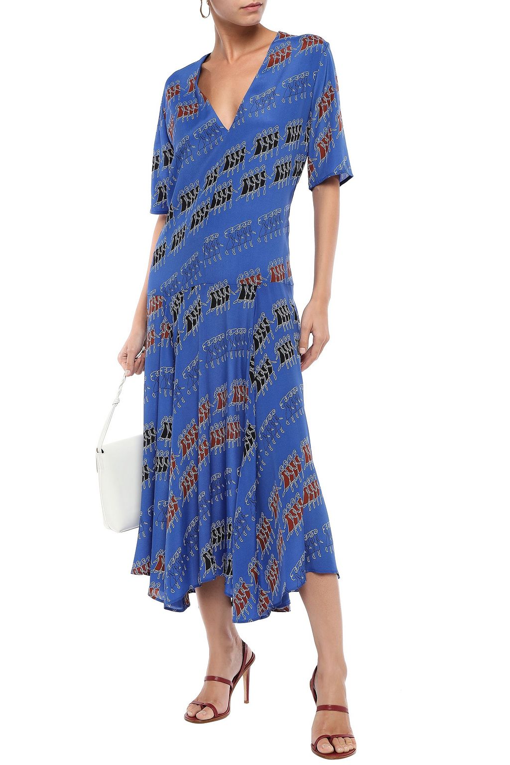BY MALENE BIRGER アシンメトリー プリントサテンクレープ ミディワンピース