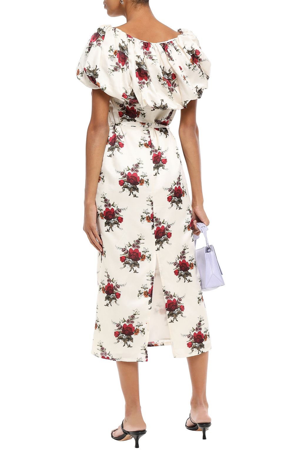 Ivory Layered floral-print cotton and silk-blend satin midi dress ...