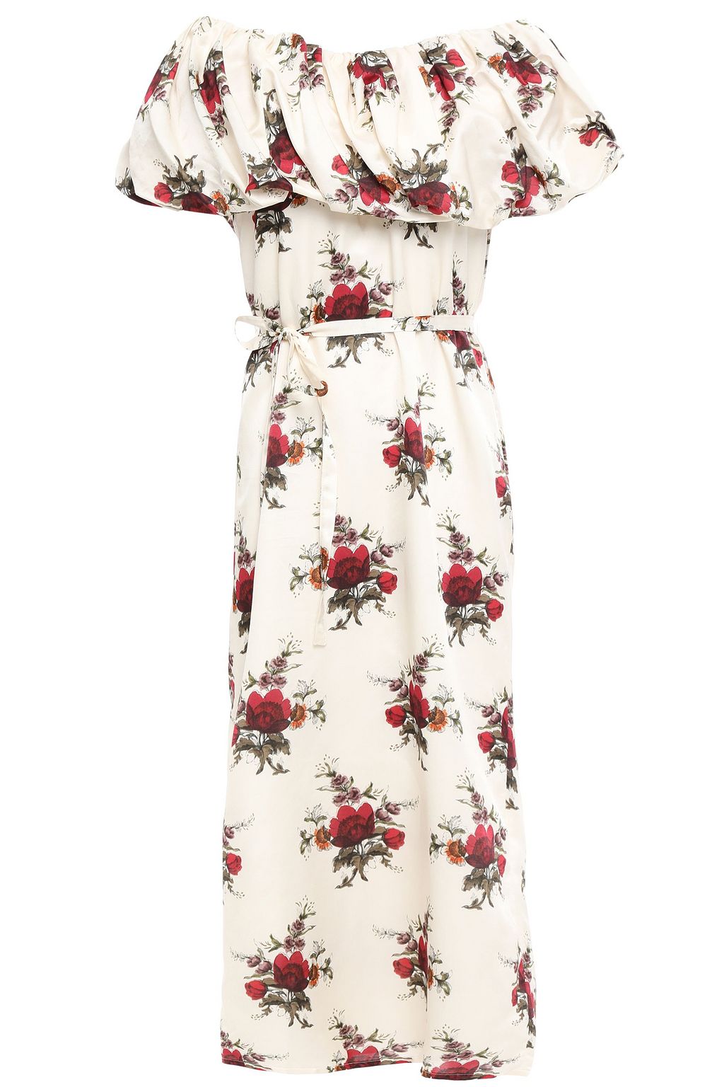 Ivory Layered floral-print cotton and silk-blend satin midi dress ...