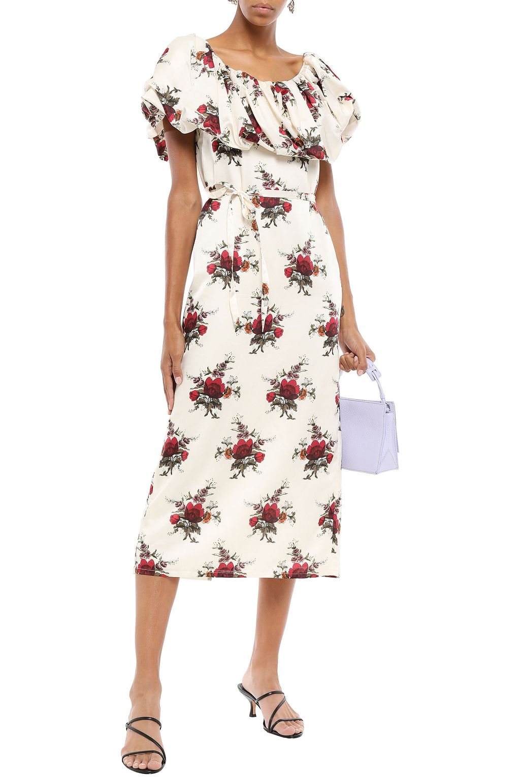 MOTHER OF PEARL Layered floral-print cotton and silk-blend satin midi dress