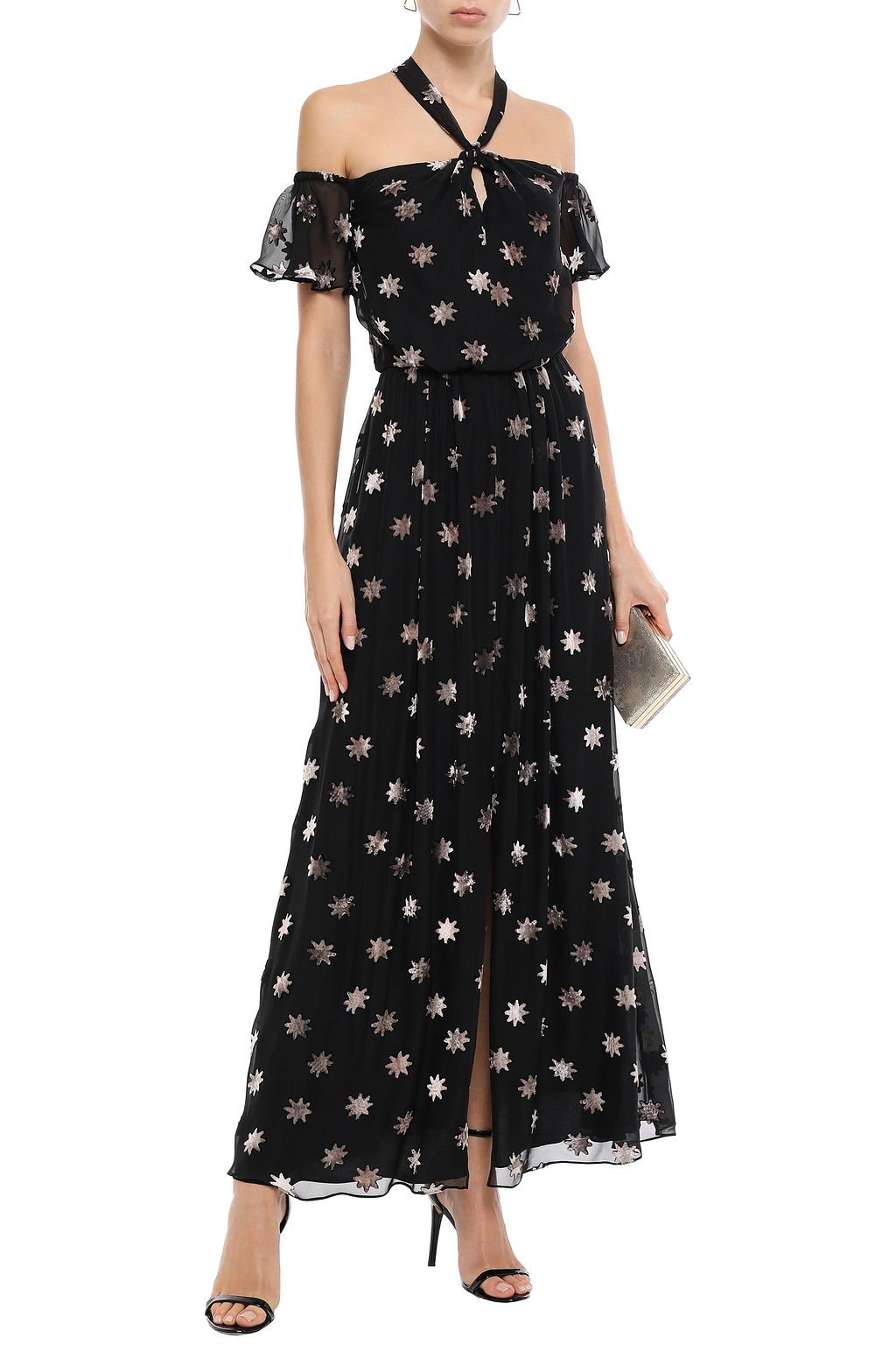 Black Off-the-shoulder twist-front devoré-velvet maxi dress | TEMPERLEY ...