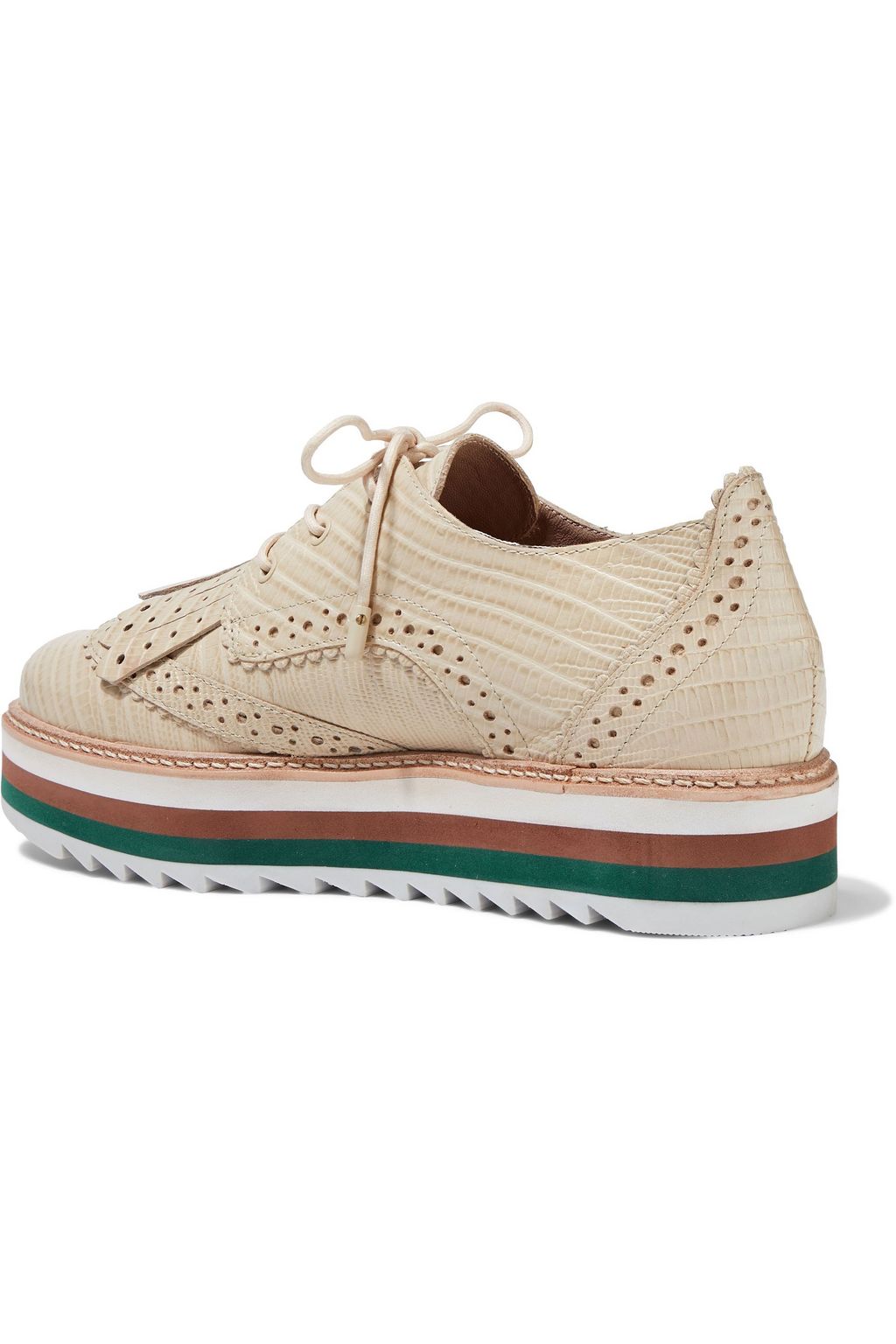 ZIMMERMANN Fringed lizard-effect leather platform brogues