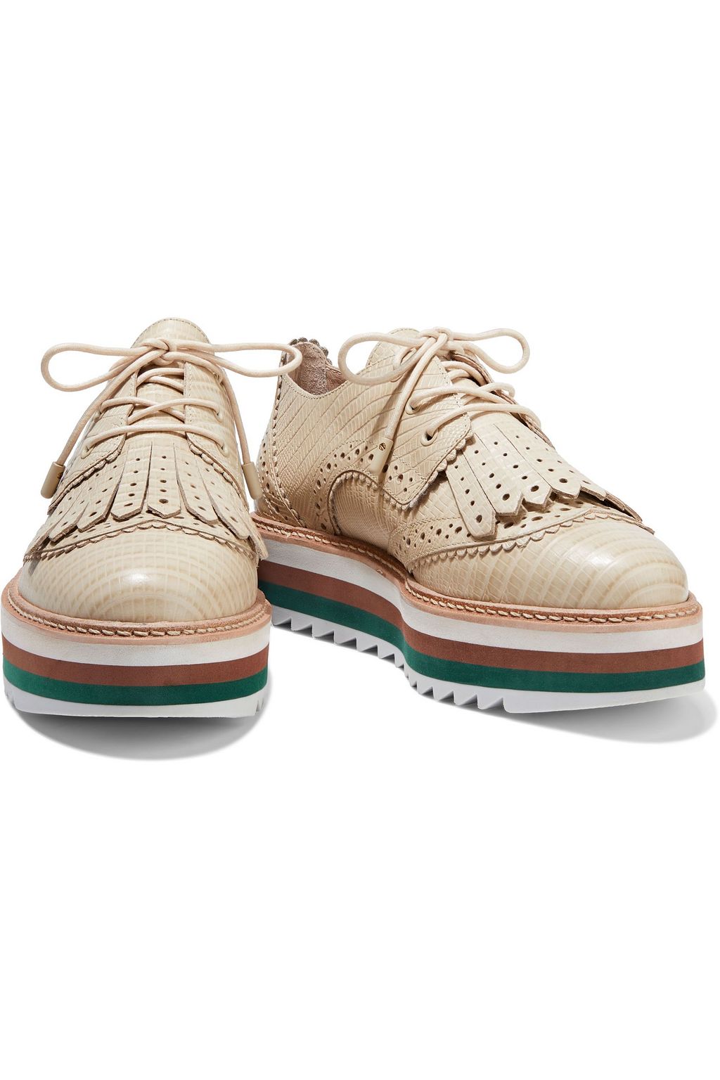ZIMMERMANN Fringed lizard-effect leather platform brogues