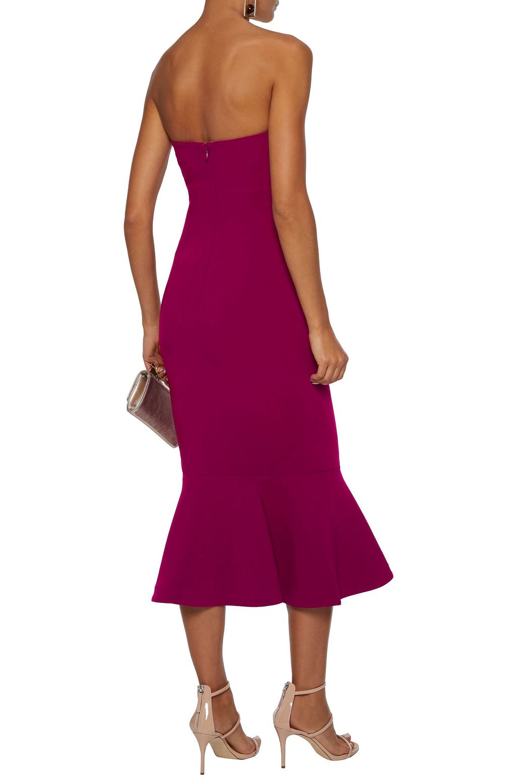 CINQ À SEPT Fluted strapless crepe midi dress