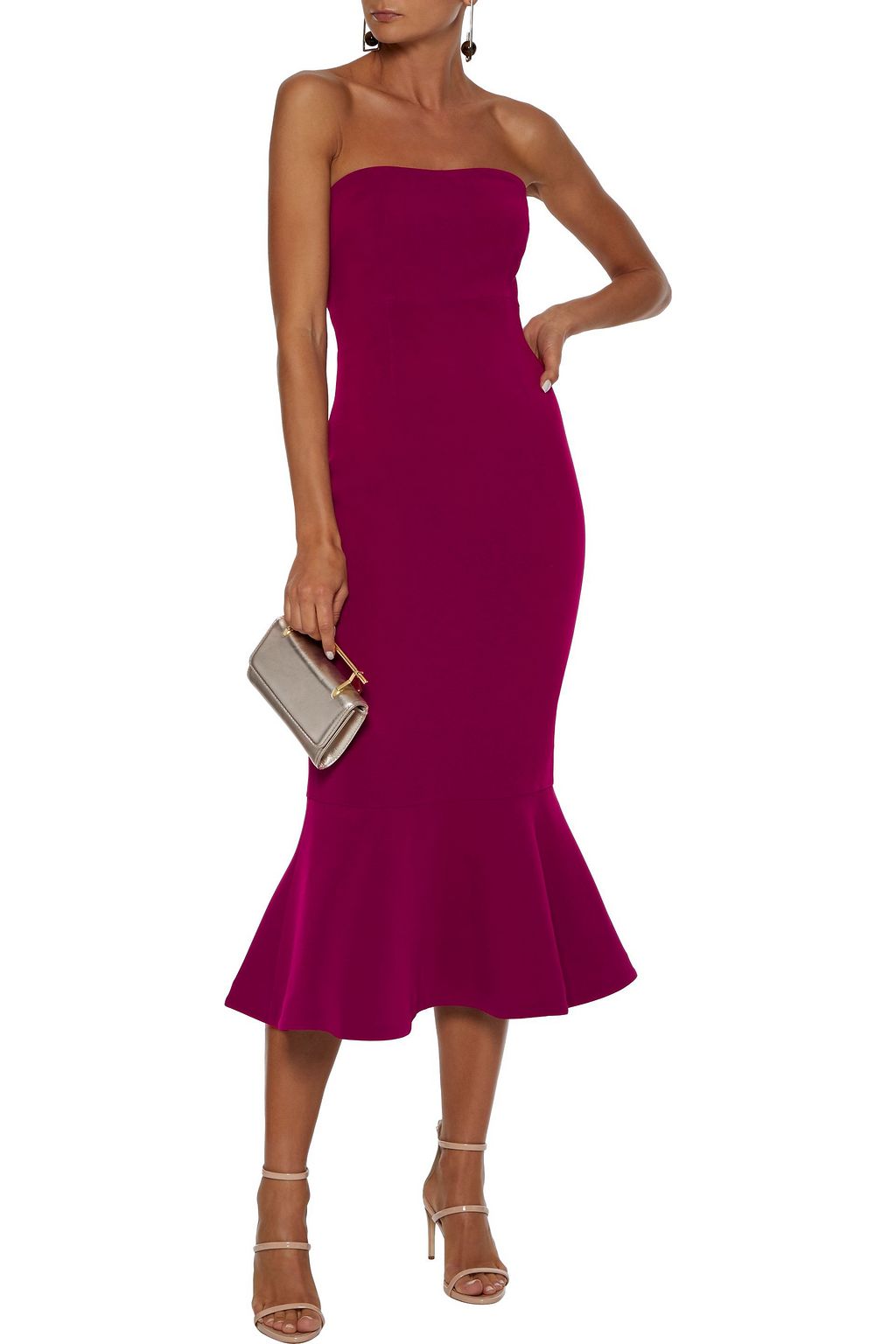 CINQ À SEPT Fluted strapless crepe midi dress