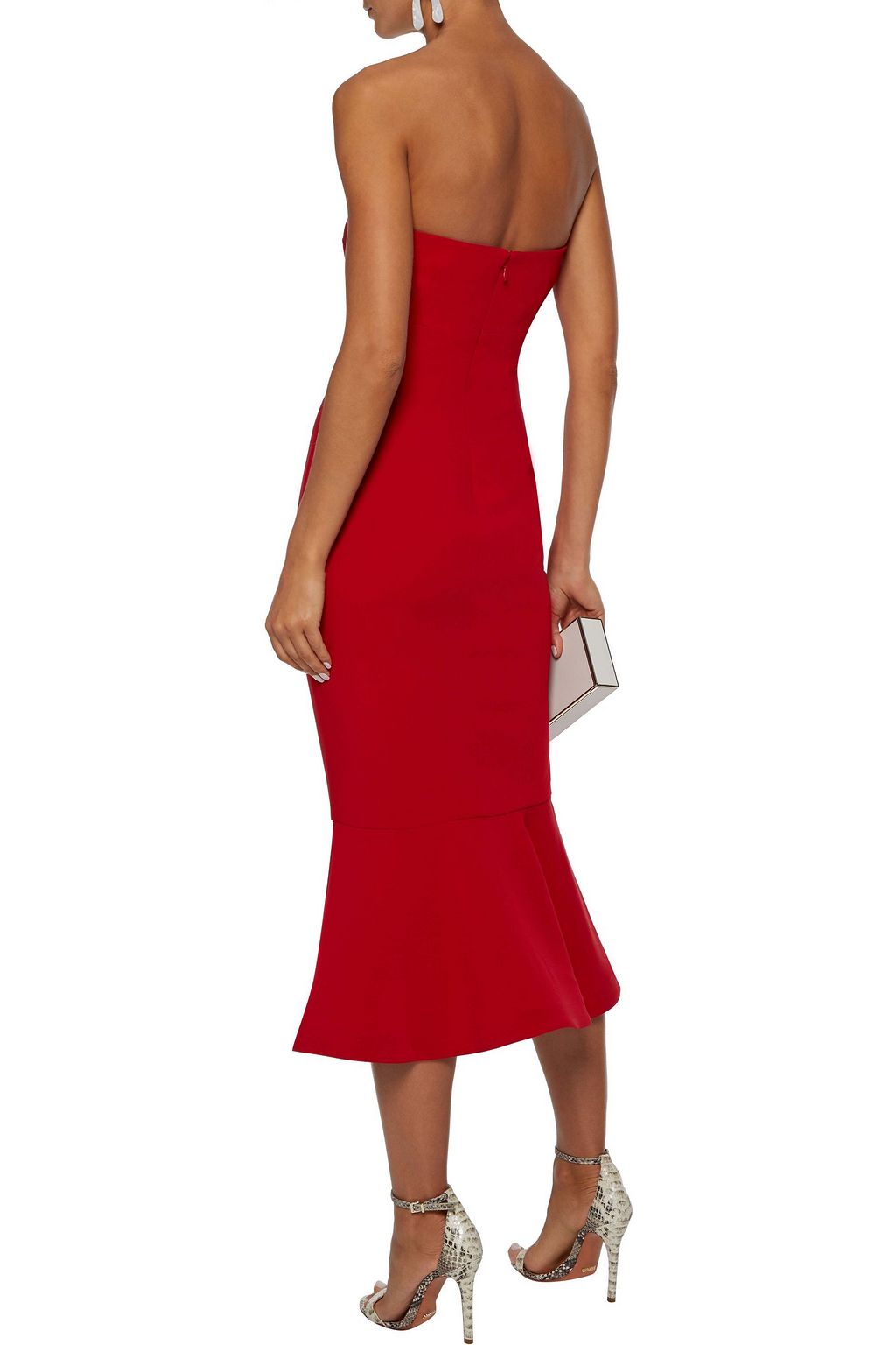 CINQ À SEPT Fluted strapless crepe midi dress