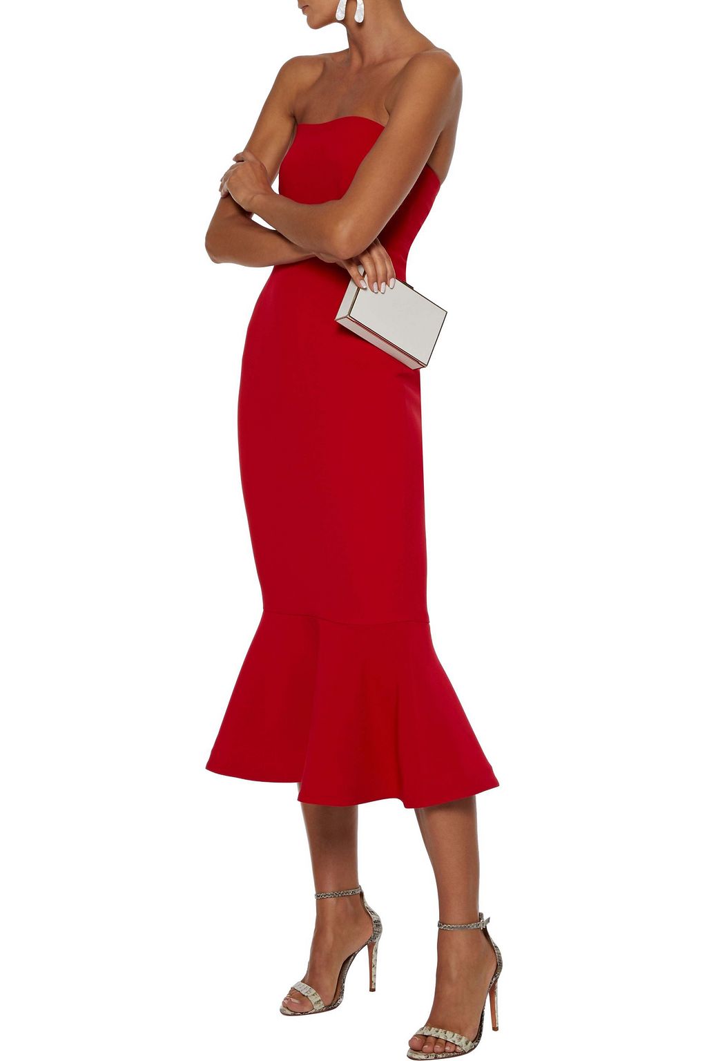 CINQ À SEPT Fluted strapless crepe midi dress