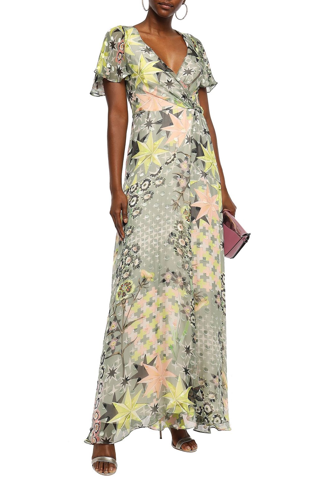 TEMPERLEY LONDON Printed fil coupé silk-blend wrap dress