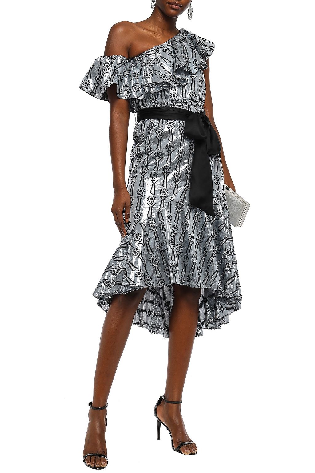 TEMPERLEY LONDON Eliska belted ruffled fil coupé lamé dress
