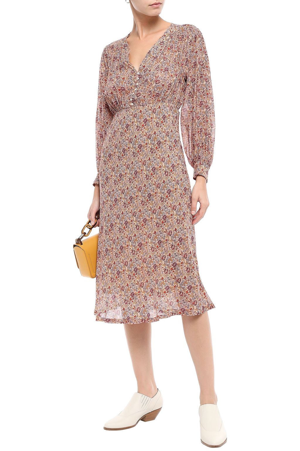MASSCOB Gathered floral-print silk-chiffon midi dress