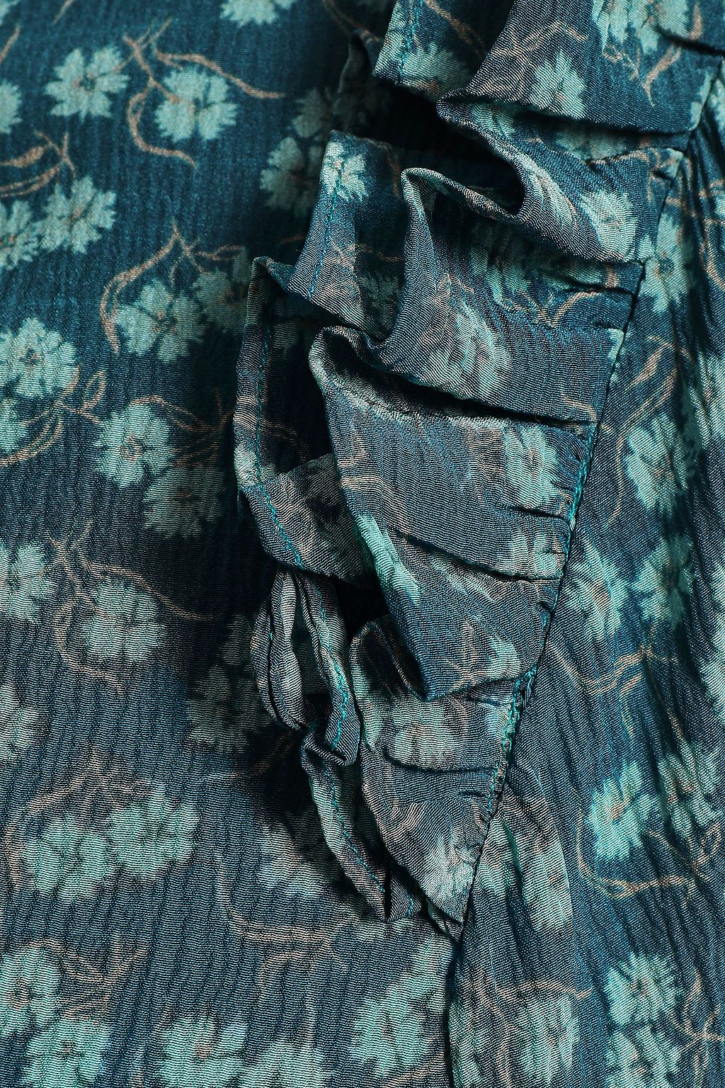 MASSCOB Provence ruffle-trimmed floral-print crinkled-silk maxi dress