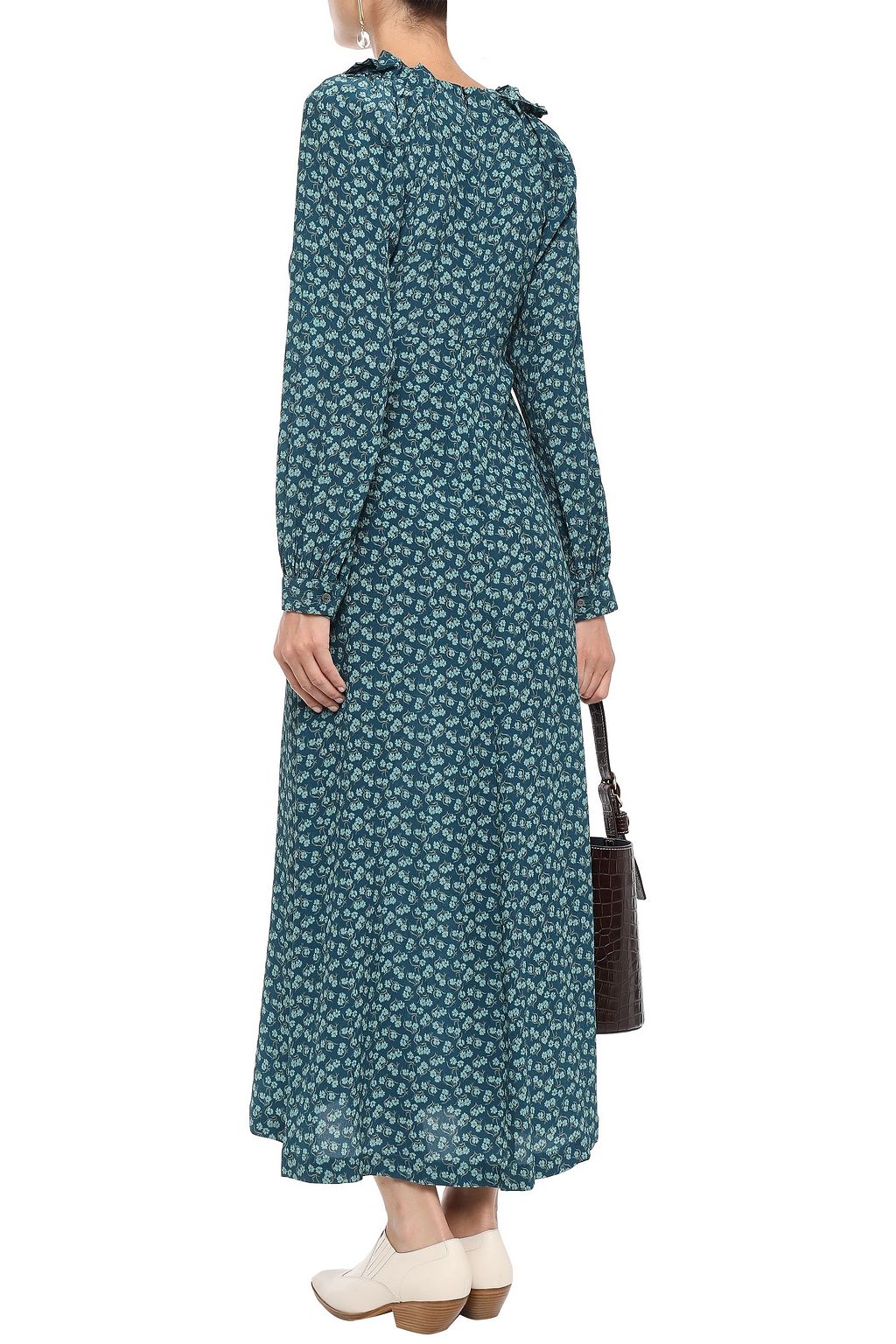 MASSCOB Provence ruffle-trimmed floral-print crinkled-silk maxi dress