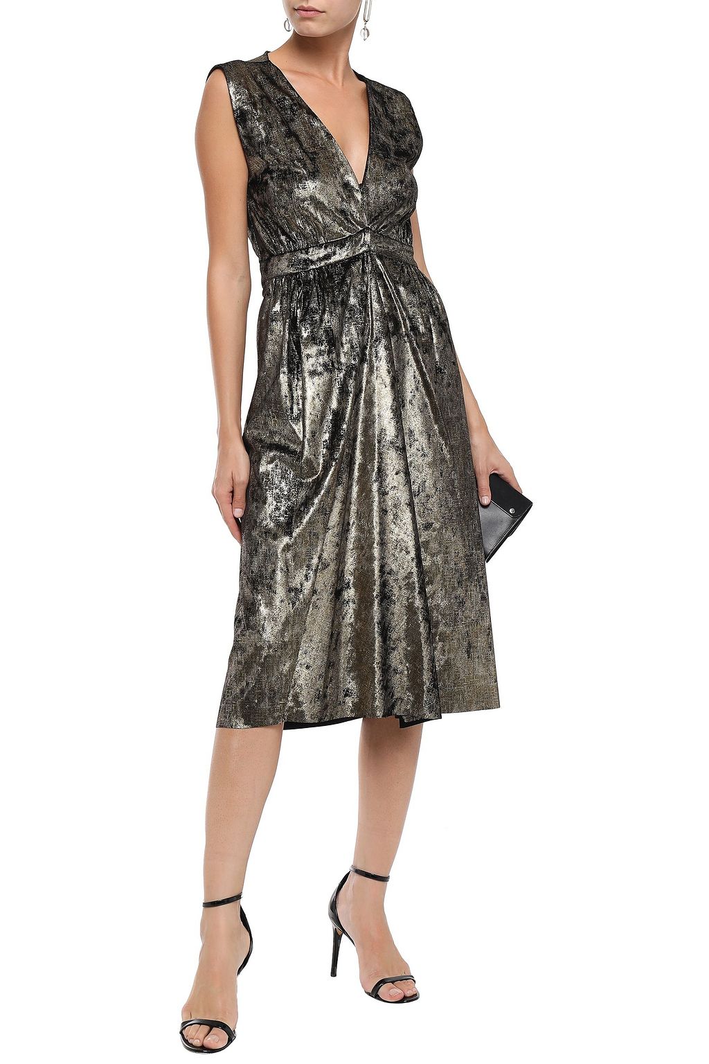 MASSCOB Douglas gathered metallic crushed-velvet wrap dress