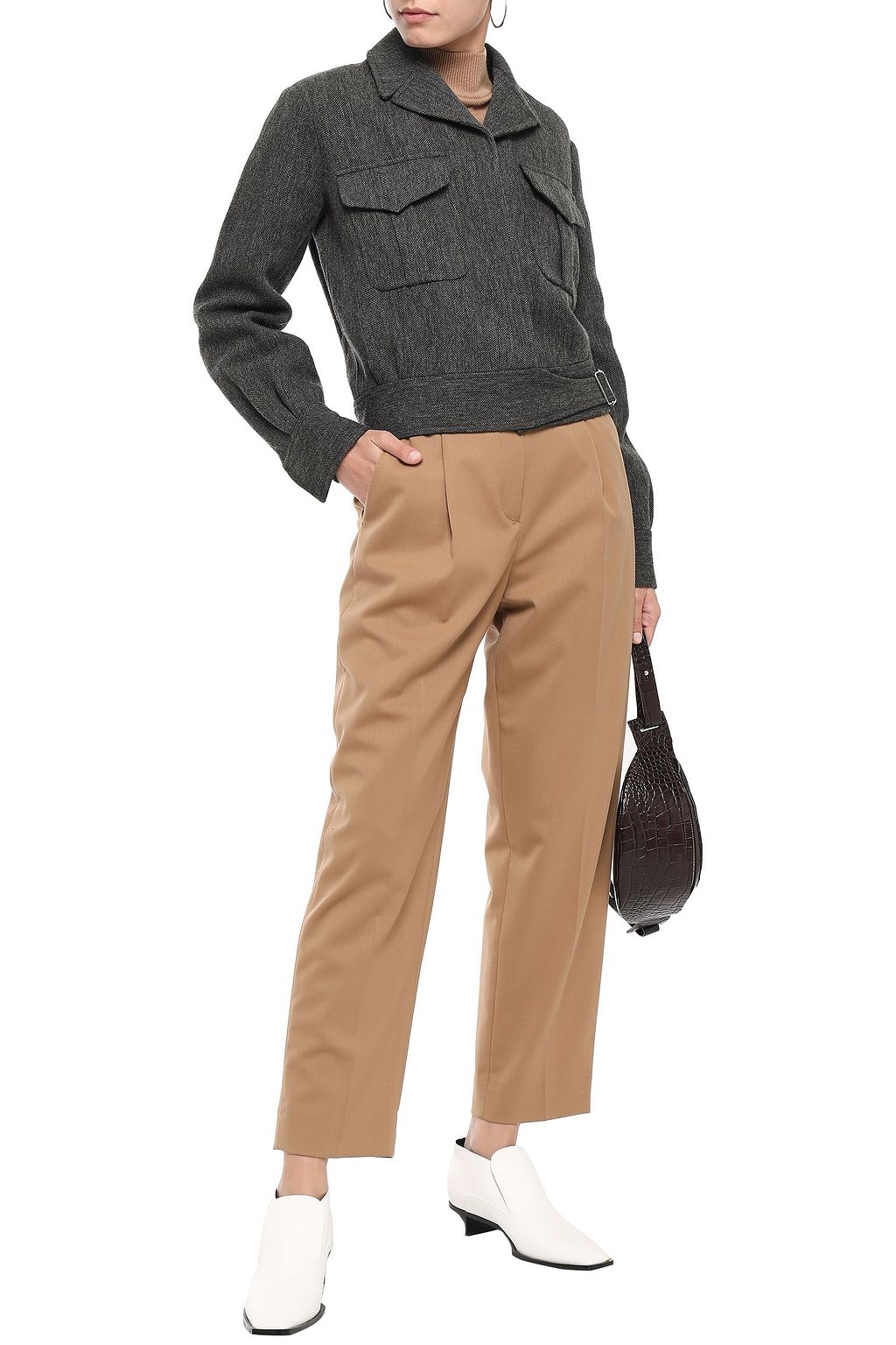 MASSCOB Doyle buckled herringbone wool and linen-blend jacket