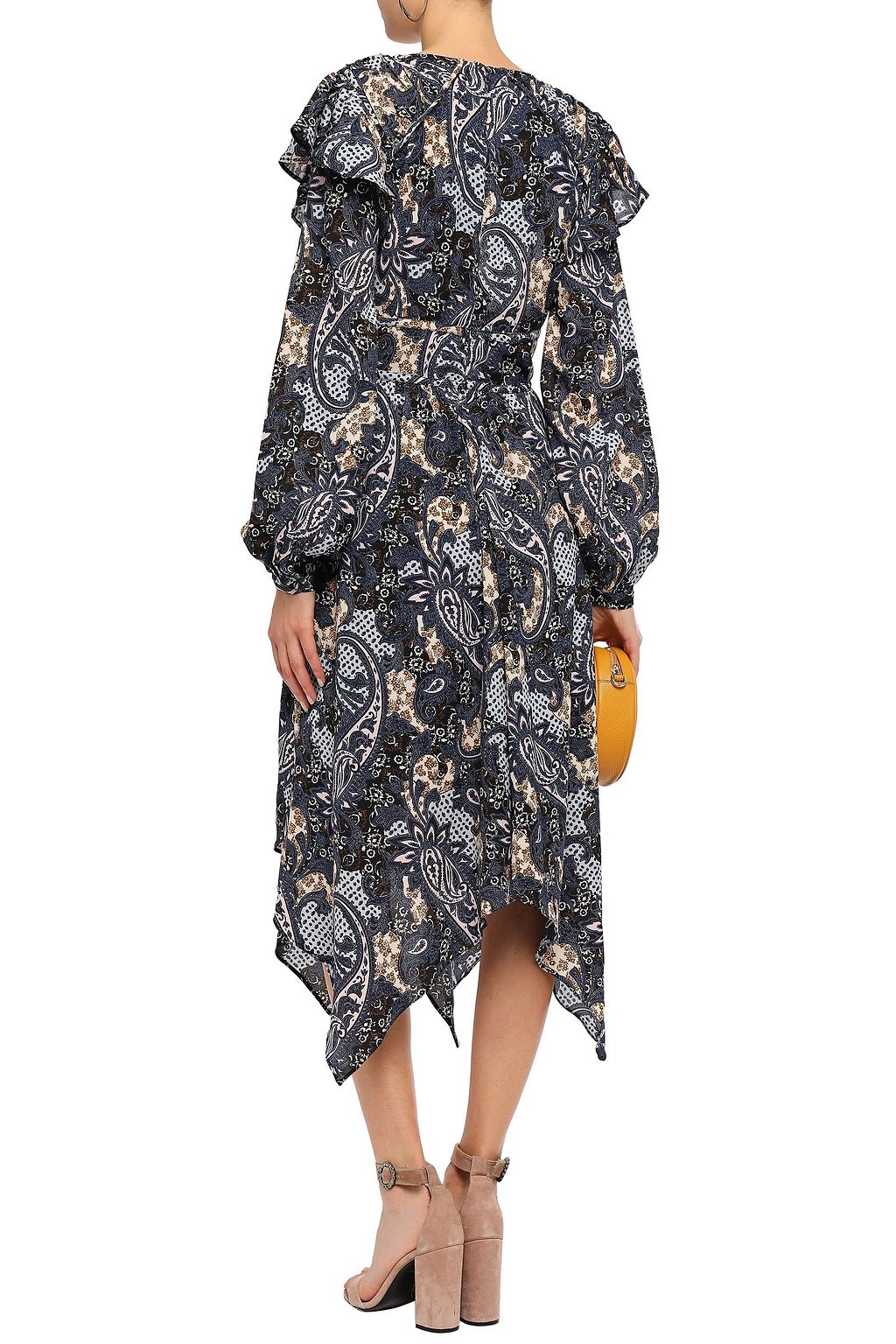 WALTER BAKER Angelo asymmetric ruffle-trimmed printed crepe dress