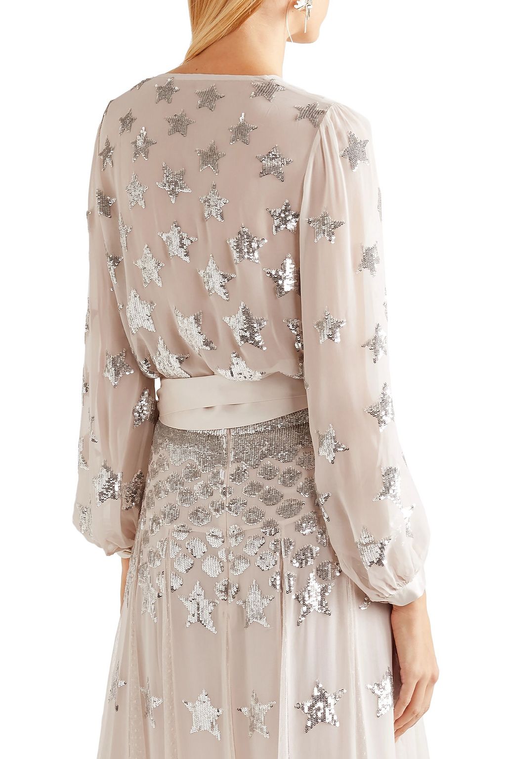 TEMPERLEY LONDON Starlet satin-trimmed sequined georgette wrap blouse