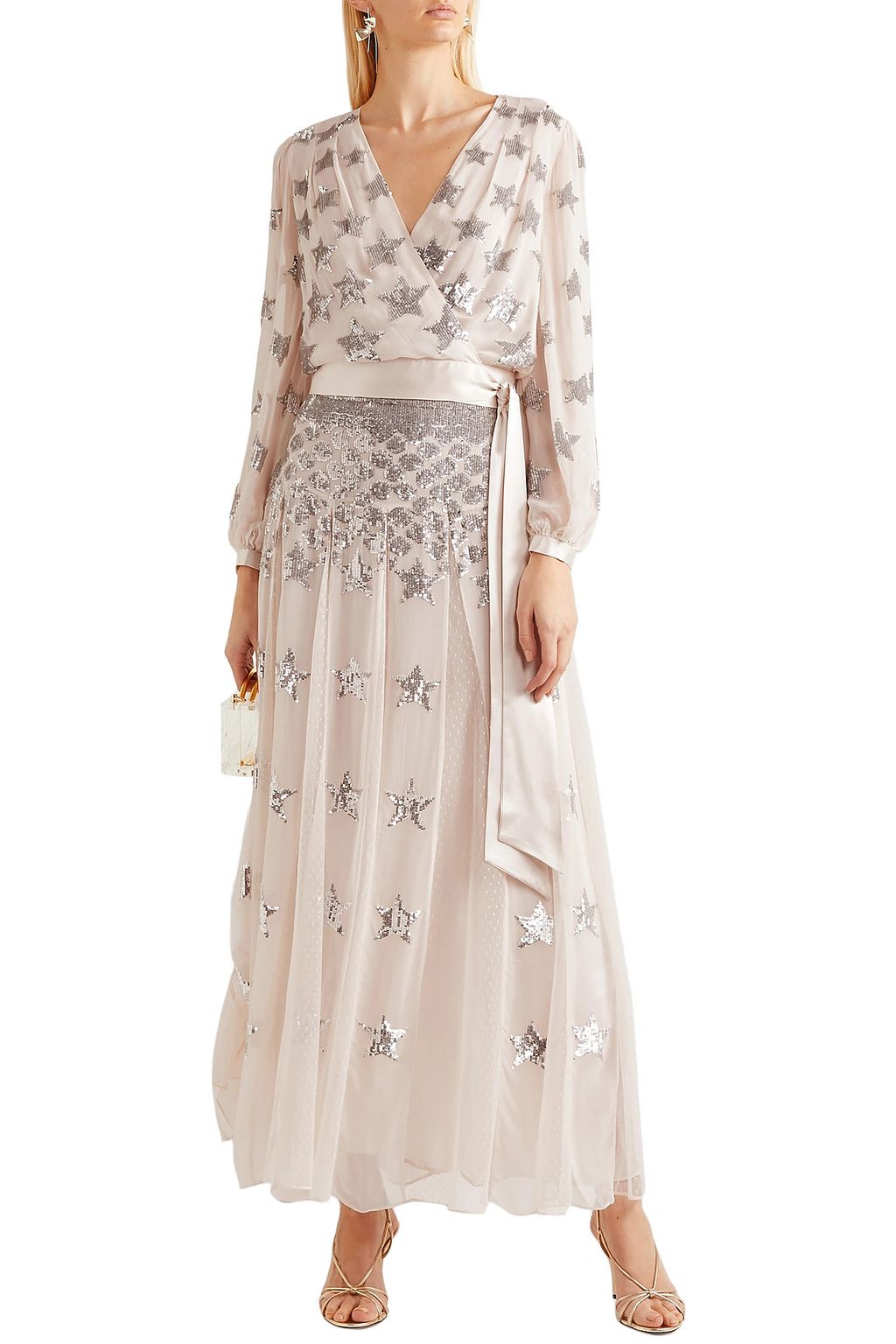 TEMPERLEY LONDON Starlet satin-trimmed sequined georgette wrap blouse