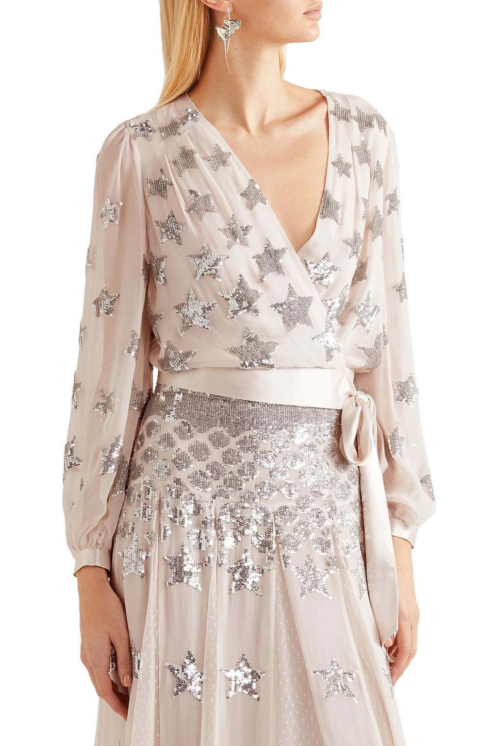 TEMPERLEY LONDON Starlet satin-trimmed sequined georgette wrap blouse
